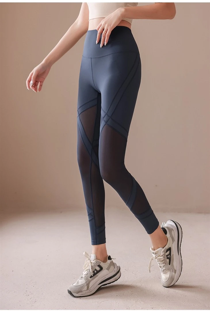 Spring / Autumn New Fitness Girl Sexy Mesh Yoga Pants With High Waist Hip Lift Tight Fitting Slimming Out Sports Pants
