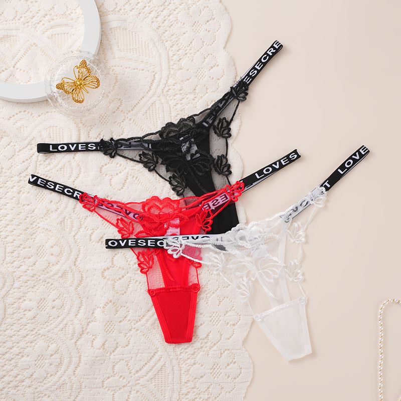 Seksi votla čipkasta črka z dvojnim ozkim trakom Traceless prozorne tangice Žensko spodnje perilo z nizkim pasom Hot Girl G-strings